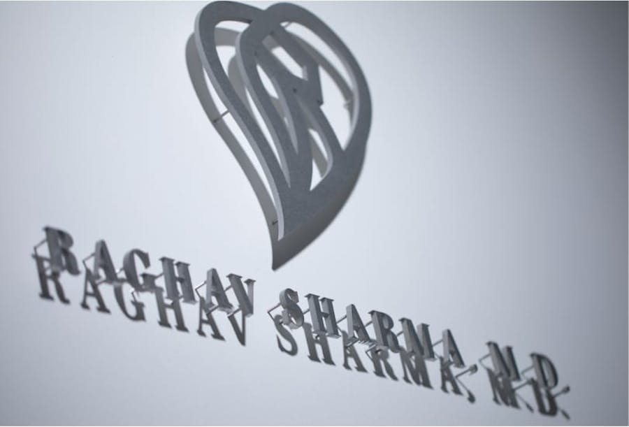 Signage with Raghav Sharma, M.D. written on it.