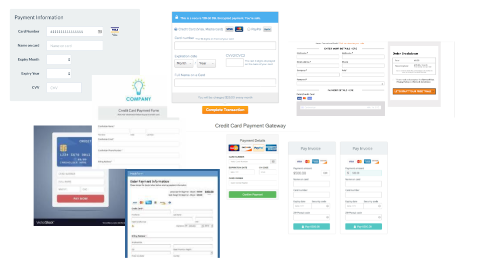 Card entry form examples