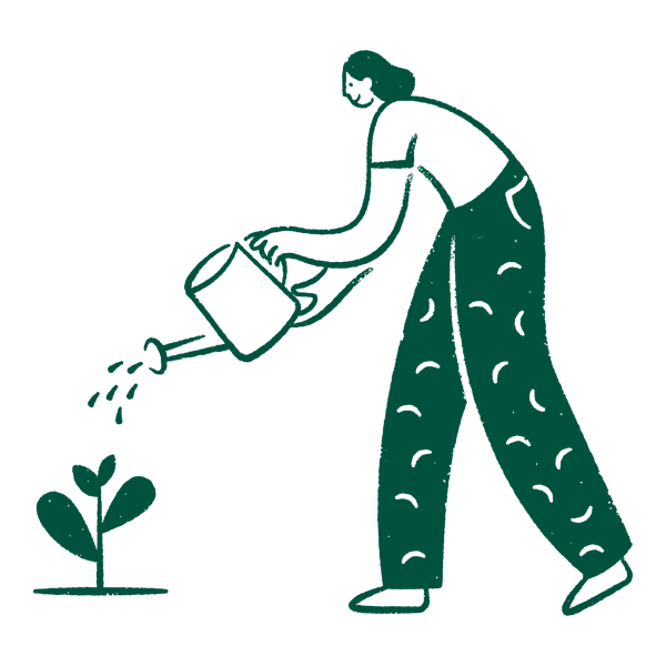 Illustration of a woman watering a plant