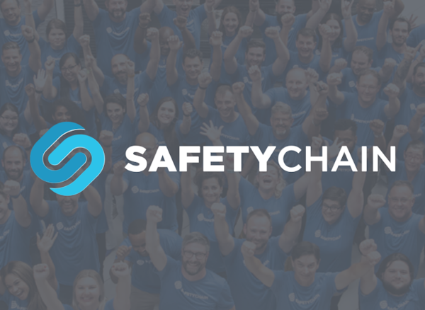 SafetyChain logo over picture of the company employees