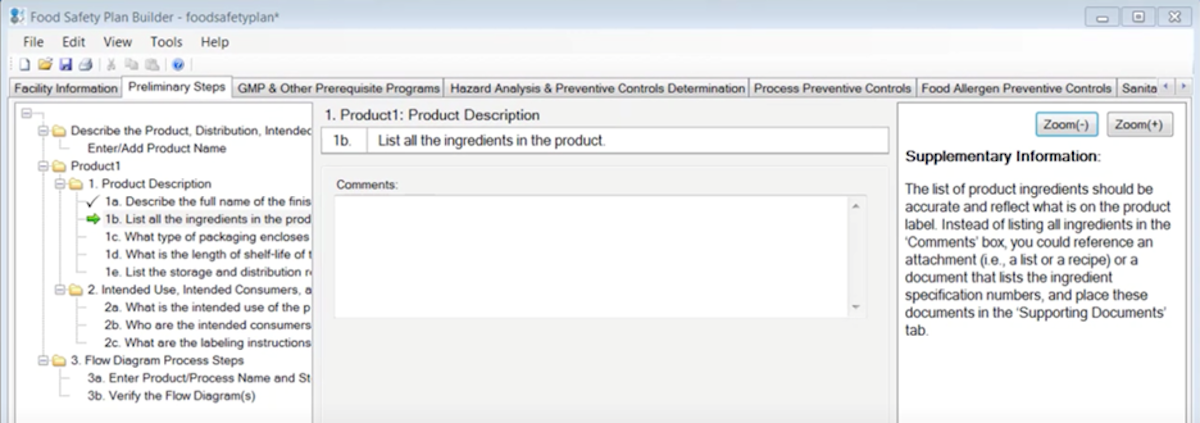 Screenshot of the FDA's free GMP and HACCP software program.