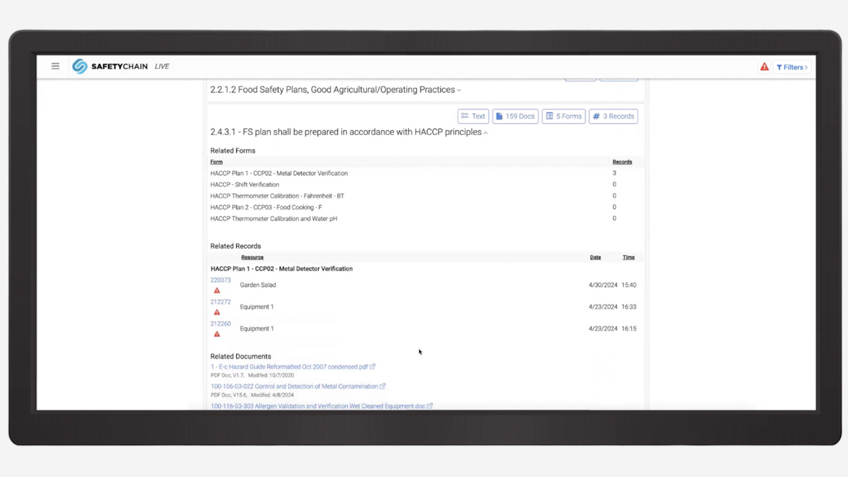 SafetyChain Software Food Safety Plans Dashboard