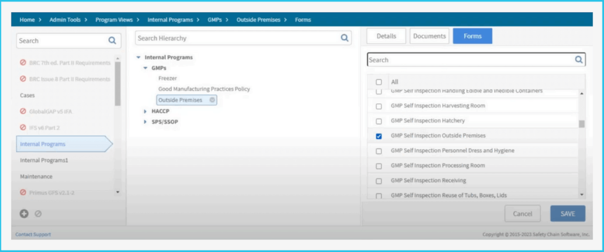 SafetyChain Software Internal Programs GMP Dashboard