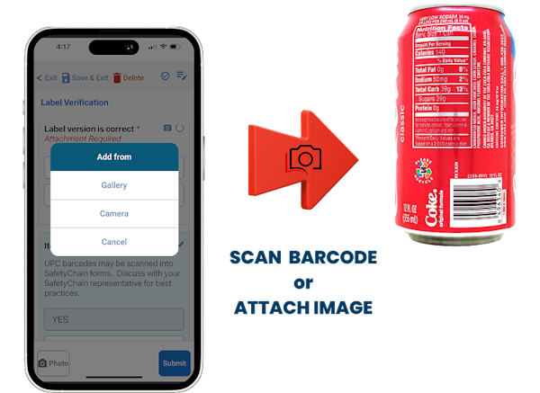 Digitally capture can artwork barcodes with mobile digital forms that can attach and check photos