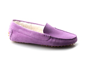 mocassino Lepori collezione donna foderato in shearling colore lilla scarpa singola