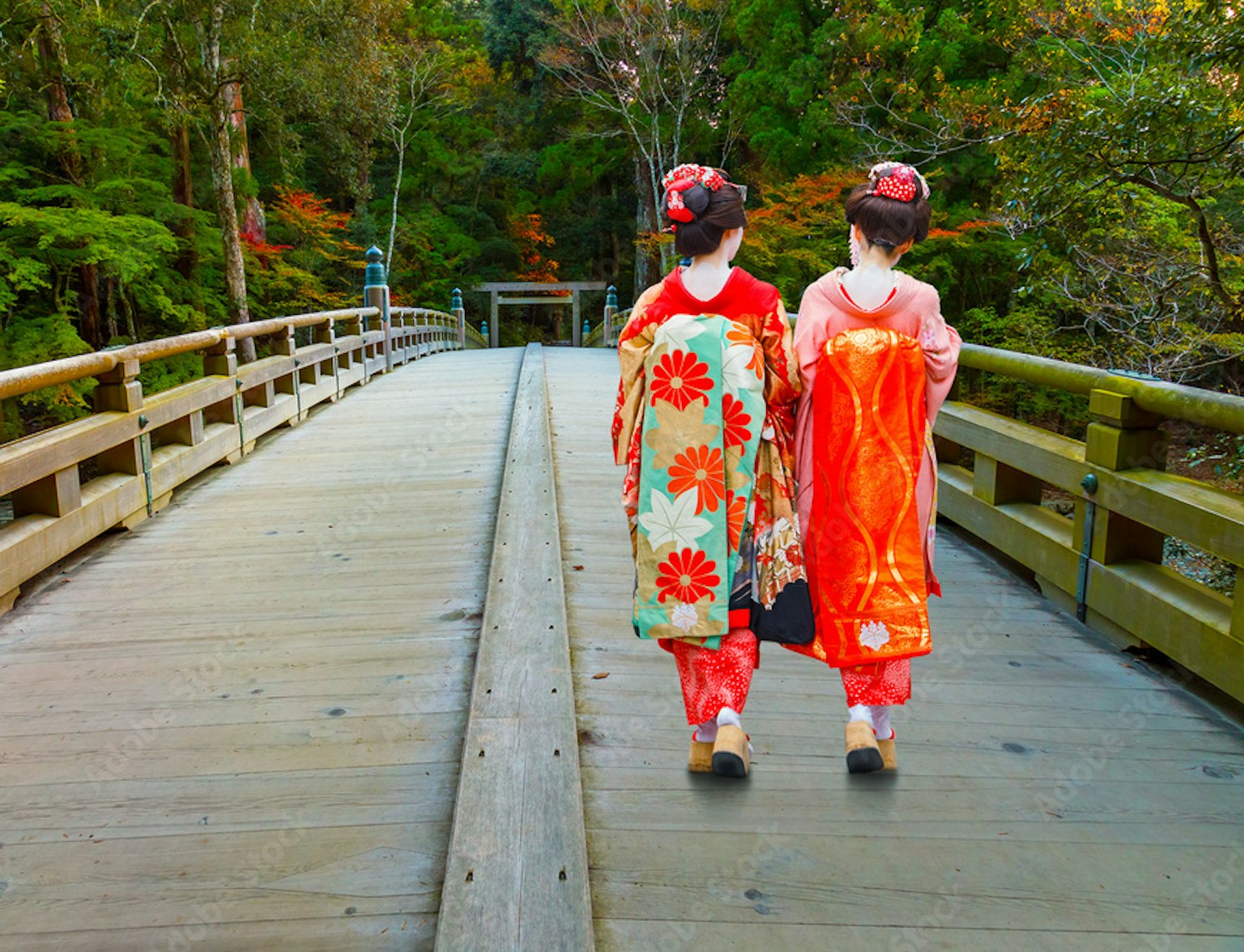 Geisha on Uji Bridge Geisha on Uji Bridge