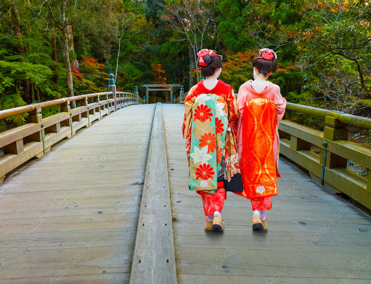Geisha on Uji Bridge Geisha on Uji Bridge