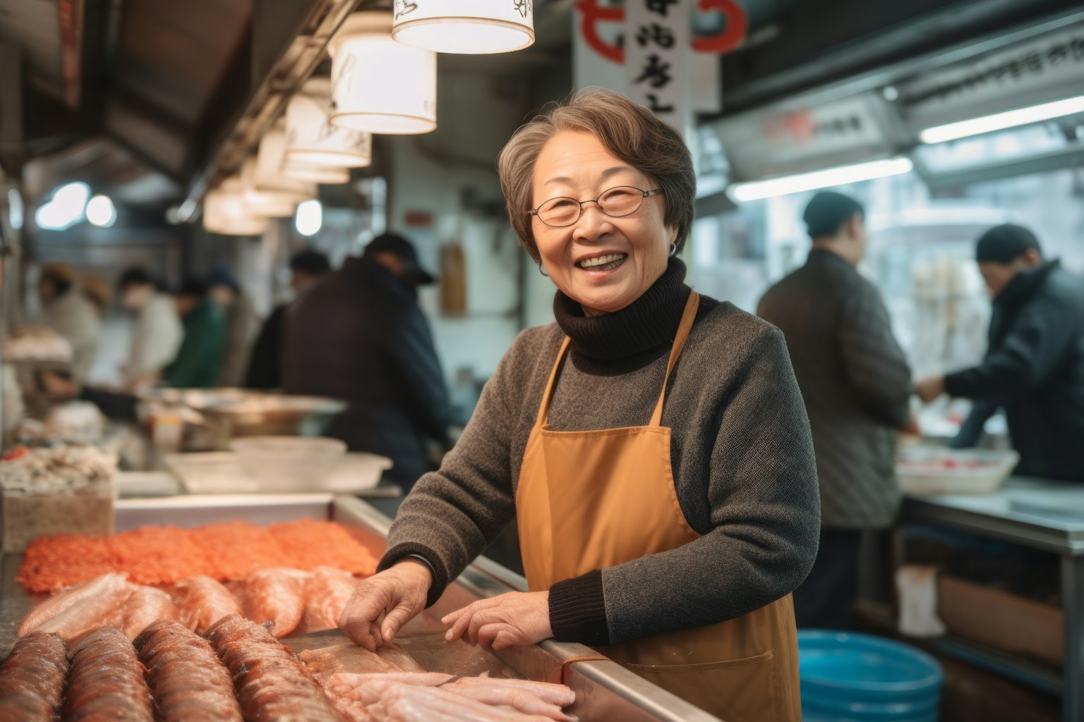 Old Woman at Fish Market