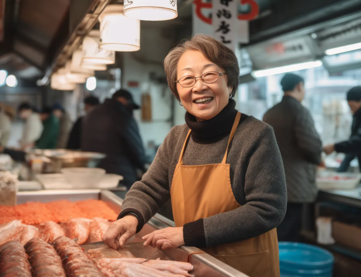 Old Woman at Fish Market Old Woman at Fish Market