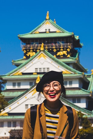 Woman in front of Osaka Castle