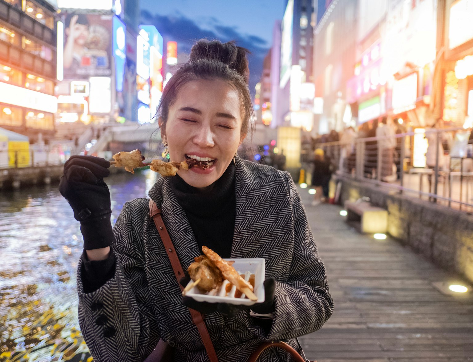 Woman Eating Kushikatsu Woman Eating Kushikatsu
