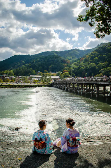 Kimono and Togetsukyo Bridge