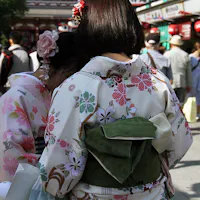 Women in Kimono Women wearing patterned kimono on a Tokyo street