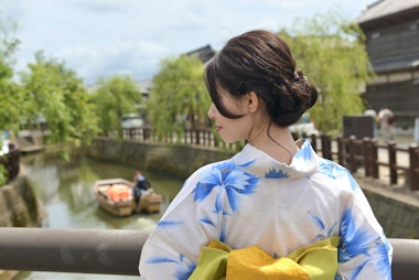 Woman in Kimono at Riverside