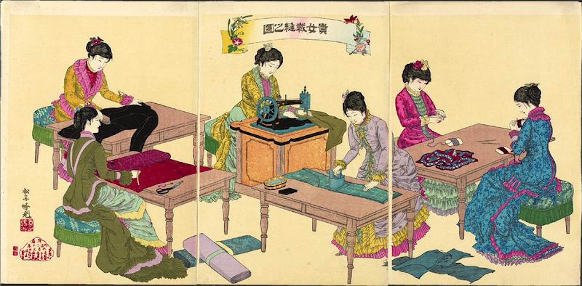 Artwork portraying working women during the Meiji Era