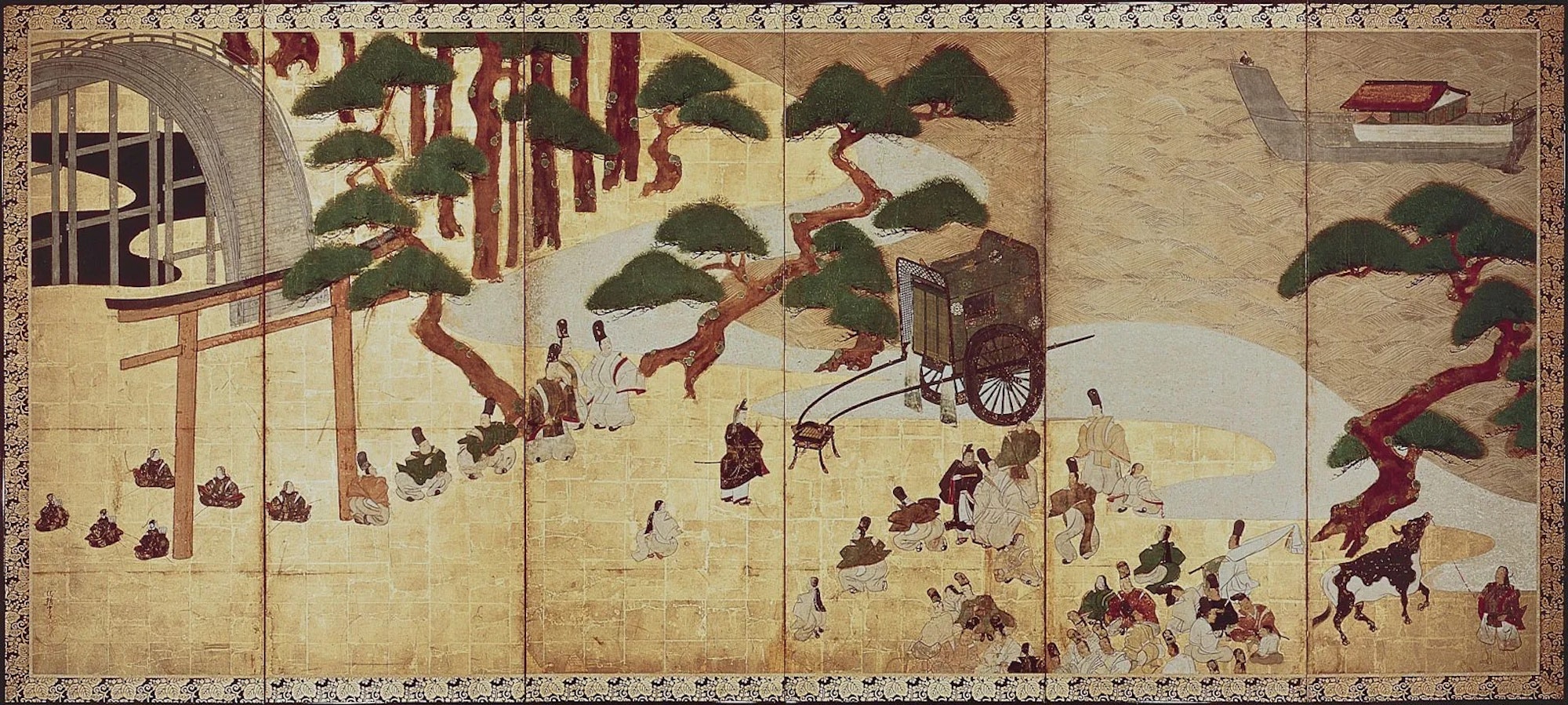 A scroll illustration with drawing of the old Japan