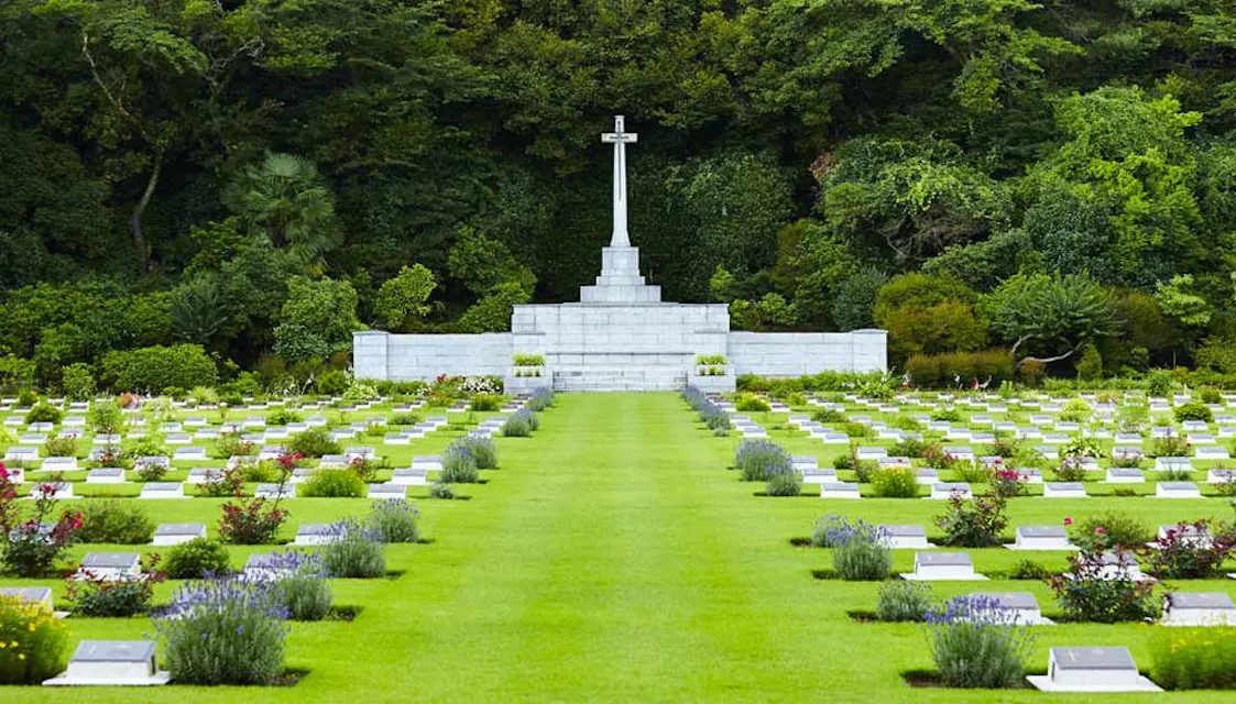 Large white crosses marking the graves at Yokohama War Cemetery, a poignant reminder of Japan's role in World War II