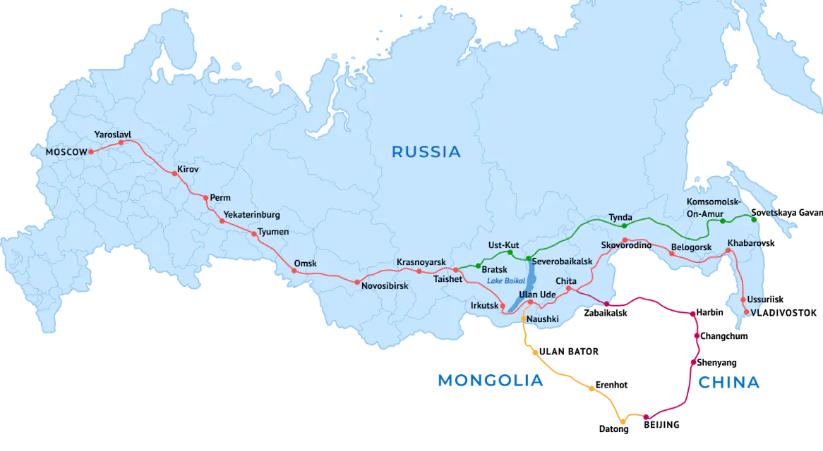 Map of the Trans-Siberian Railway