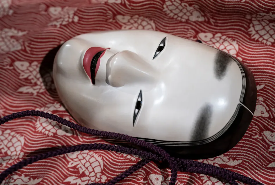 Traditional japanese theatre mask made from wood