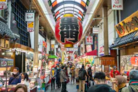 Crowd of People Walking at Kuromon Ichiba Fish Market