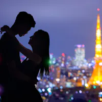 romantic lovers with tokyo tower in japan romantic lovers with tokyo tower in japan