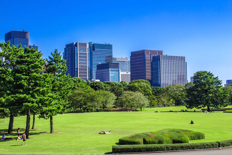 Tokyo Skyline in the Imperial Palace East Gardens, Japan