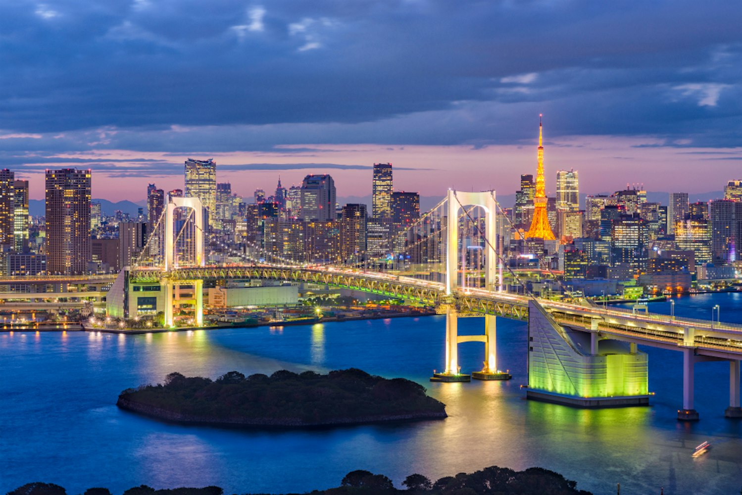 Skyline with the Bridge and Tower at Twilight