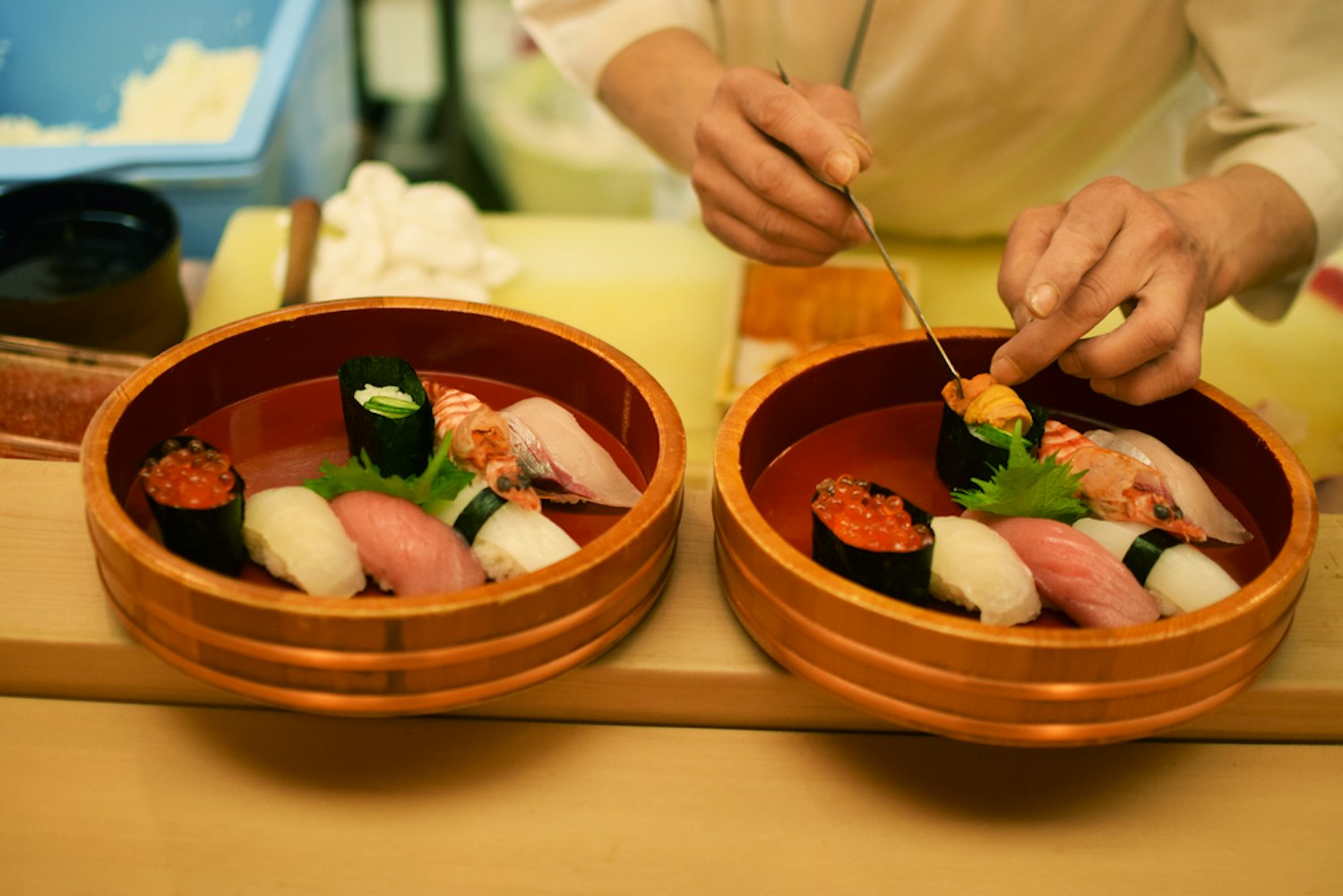 Sushi Inside a Bamboo Basket