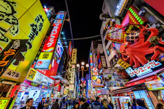 Night Shopping Street Food At Dotonbori