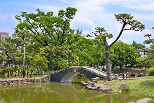 View of the Mandaiike Park in Osaka, Japan
