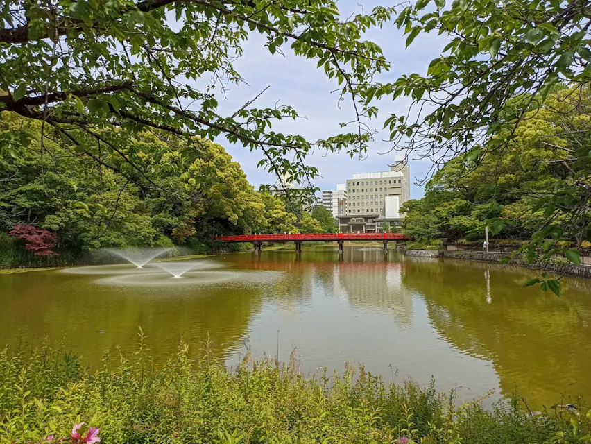 Tennoji Park with Wake Bridge in Osaka, Japan