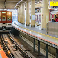 Train arriving at subway metro line station, Osaka, Japan Train arriving at subway metro line station, Osaka, Japan