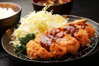Cutlets of loin meat, rice and miso soup