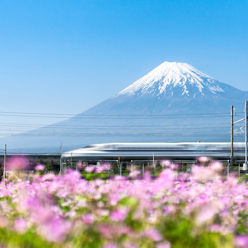 Bullet Train Passing by Mount Fuji Bullet Train Passing by Mount Fuji