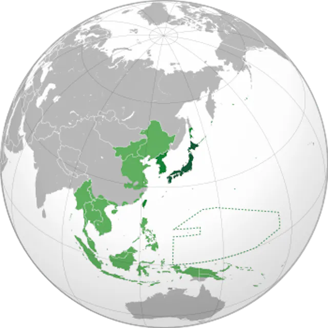 The Japanese Empire depicted in green on a round grid.