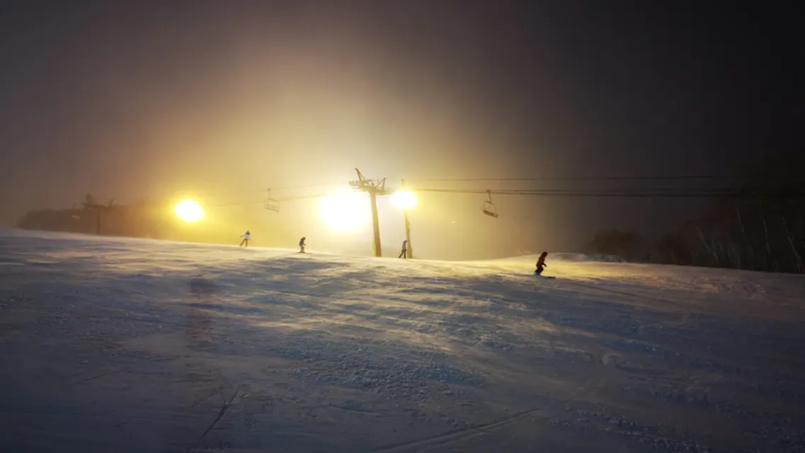 The night view of the strong wind day of Niseko hirafu ski resort