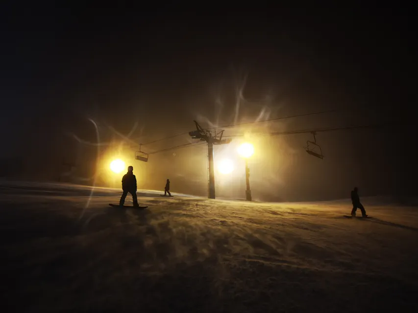 The night view of the strong wind day of Niseko hirafu ski resort