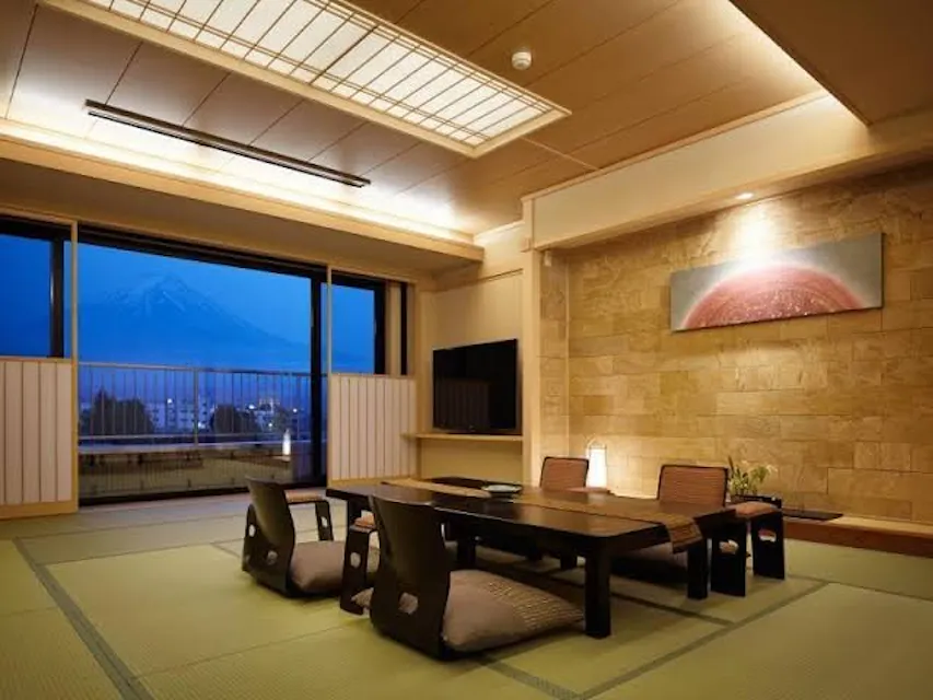 A serene Japanese room with tatami flooring