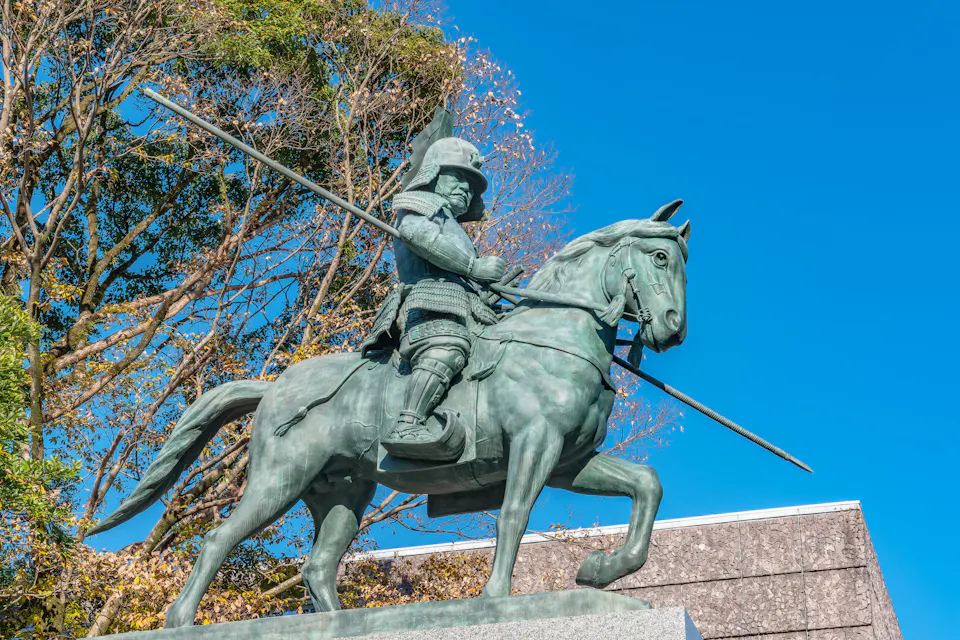 The statue of warring lord Kazutoyo Yamauchi in Kochi castle The statue of warring lord Kazutoyo Yamauchi in Kochi castle