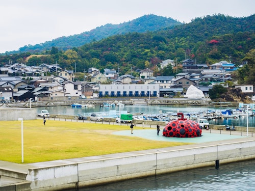 Yayoi Kasuma Pumpkin Art at Miyanoura Port Naoshima island