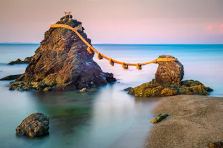Meoto Iwa Rock of Ise, Japan at dusk
