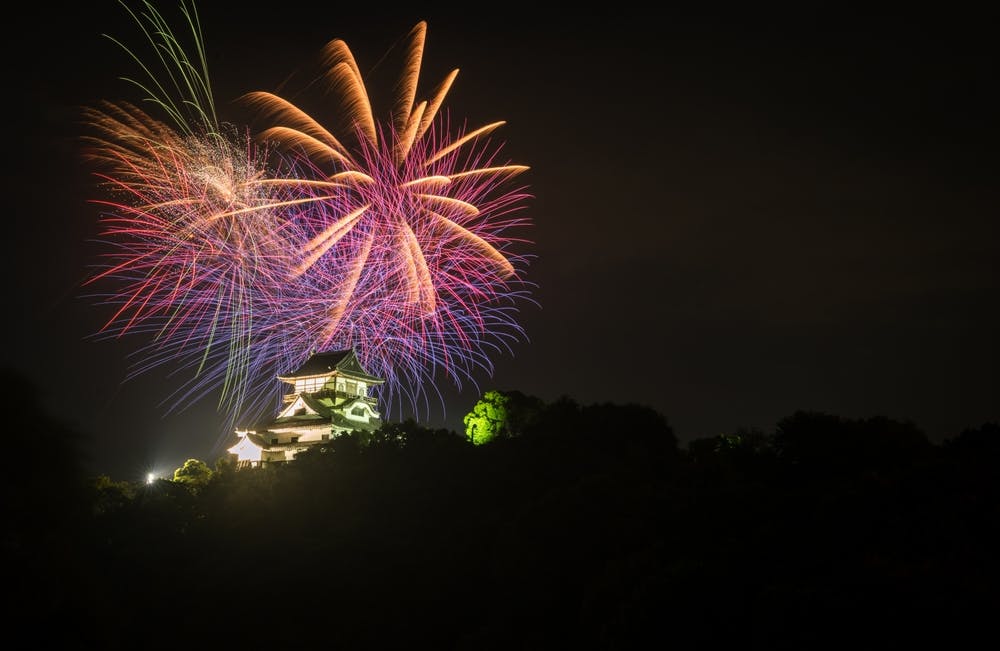 Colorful fireworks at Inuyama Castle