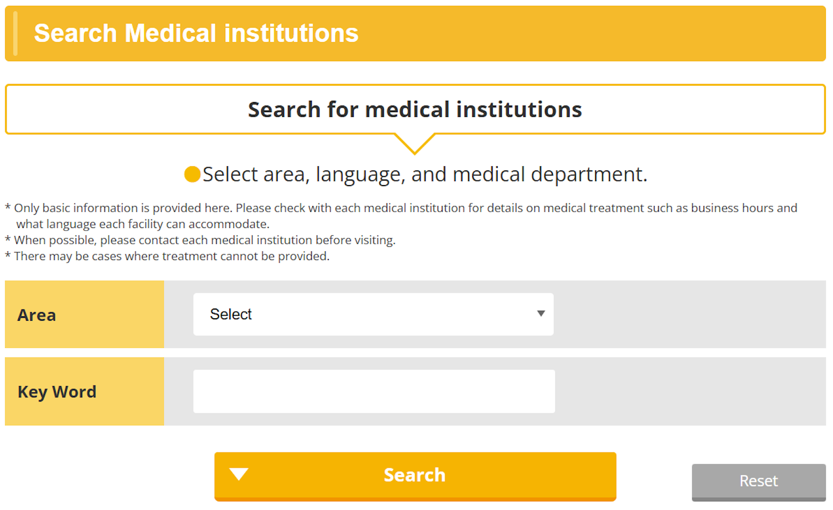 JNTO’s medical institution search tool
