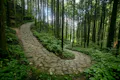 Walking the cobblestone road following the Nakasendo trail between Tsumago and Magome in Kiso Valley, Japan