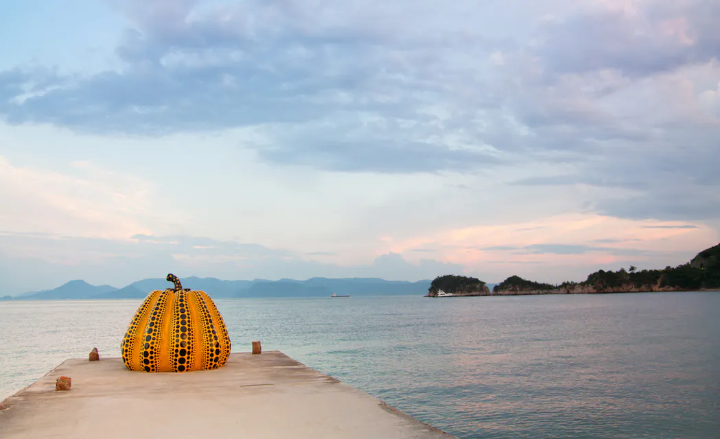 Giant pumpkin objects by Yayoi Kusama that exist in Naoshima