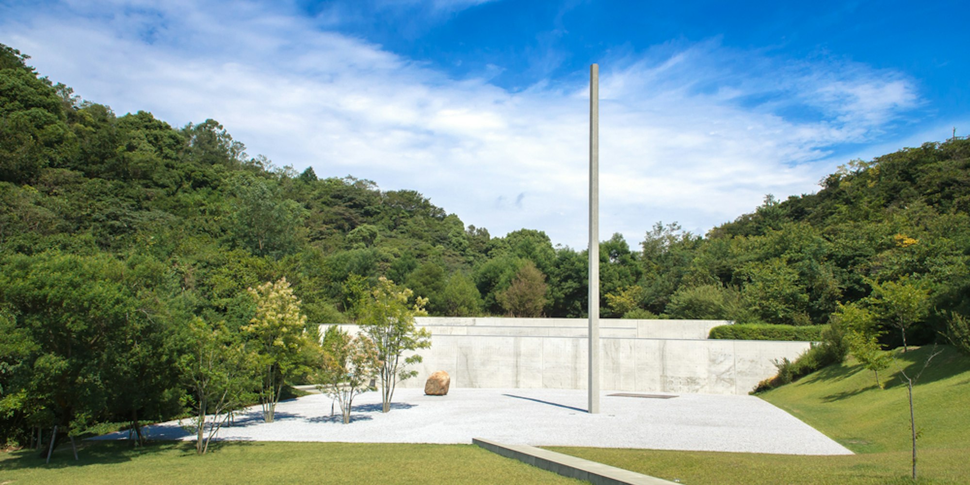 Lee Ufan Museum outdoor artworks at Correspondence Place, designed by the world famed architect Tadao Ando at Benesse, Naoshima Lee Ufan Museum outdoor artworks at Correspondence Place, designed by the world famed architect Tadao Ando at Benesse, Naoshima