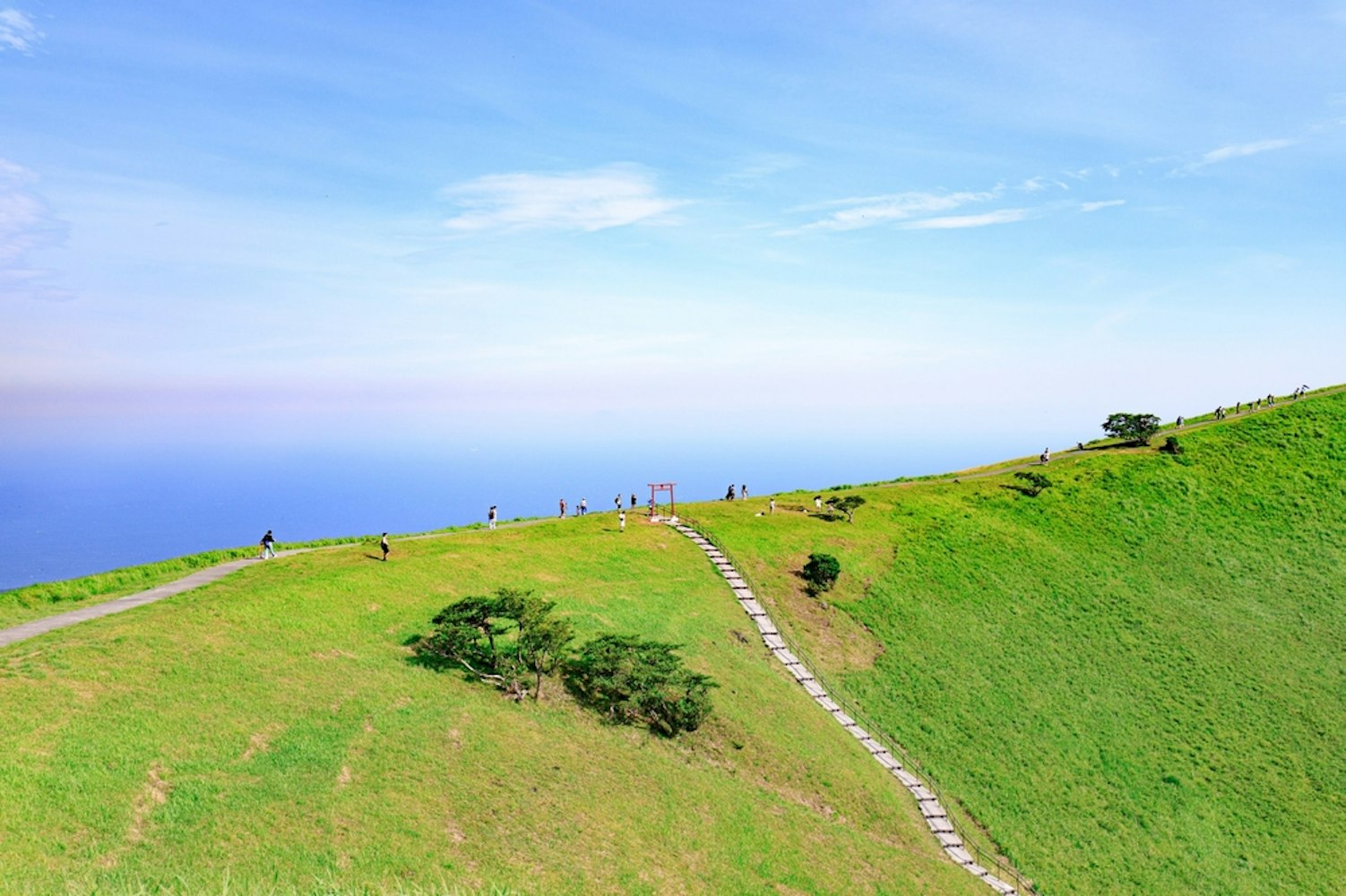 Verdant Crater of Mount Omuro Overlooking the Sea in Japan