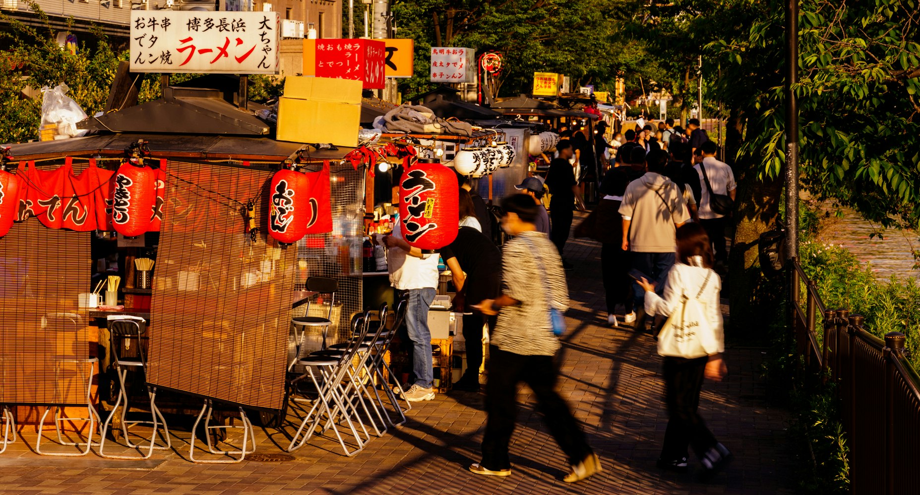 Scenery of stalls in Nakasu in Hakata , Fukuoka