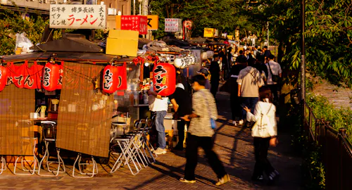 Scenery of stalls in Nakasu in Hakata , Fukuoka