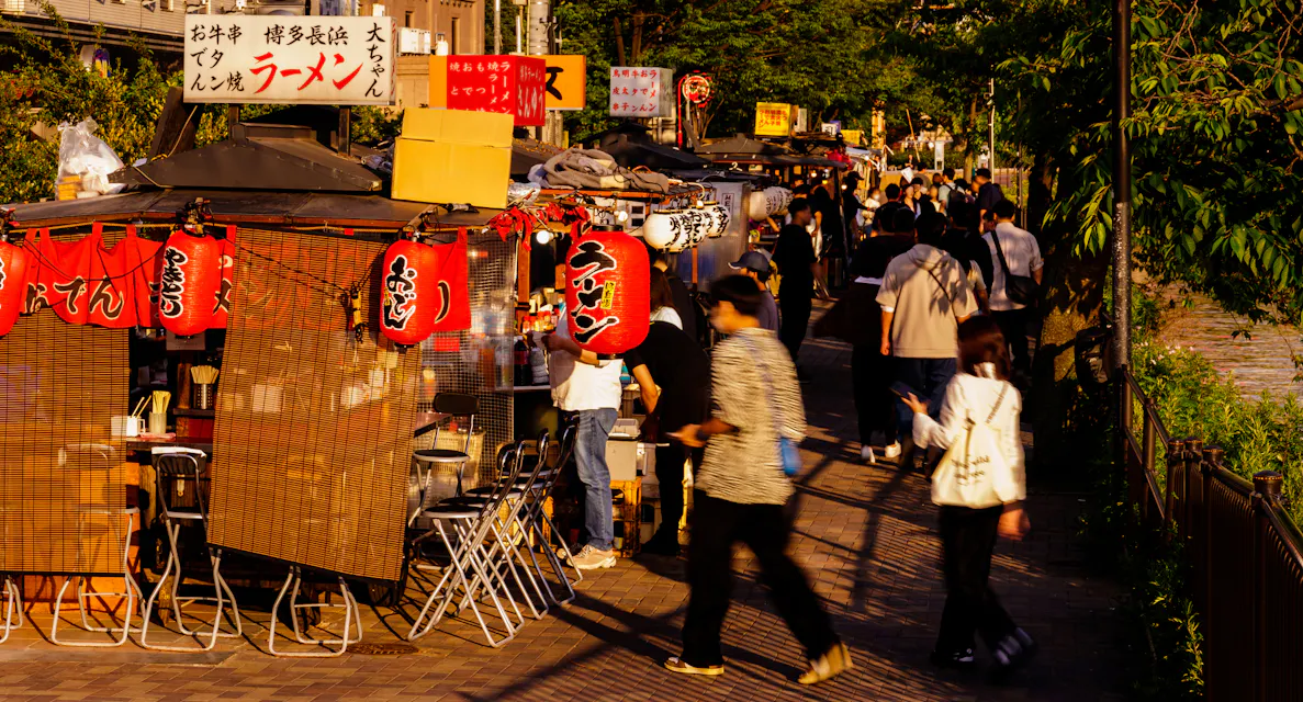 Scenery of stalls in Nakasu in Hakata , Fukuoka